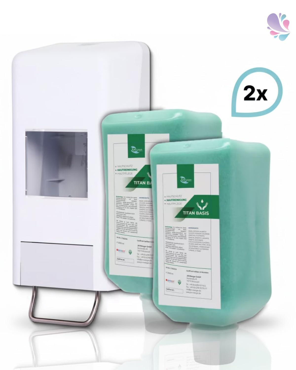 Set Softflaschenspender + 2x2 L Titan Basis | Blanc HYGIENIC SET mit Softflaschenspender und 2x 2 Liter Titan Basis Handreinigungspaste