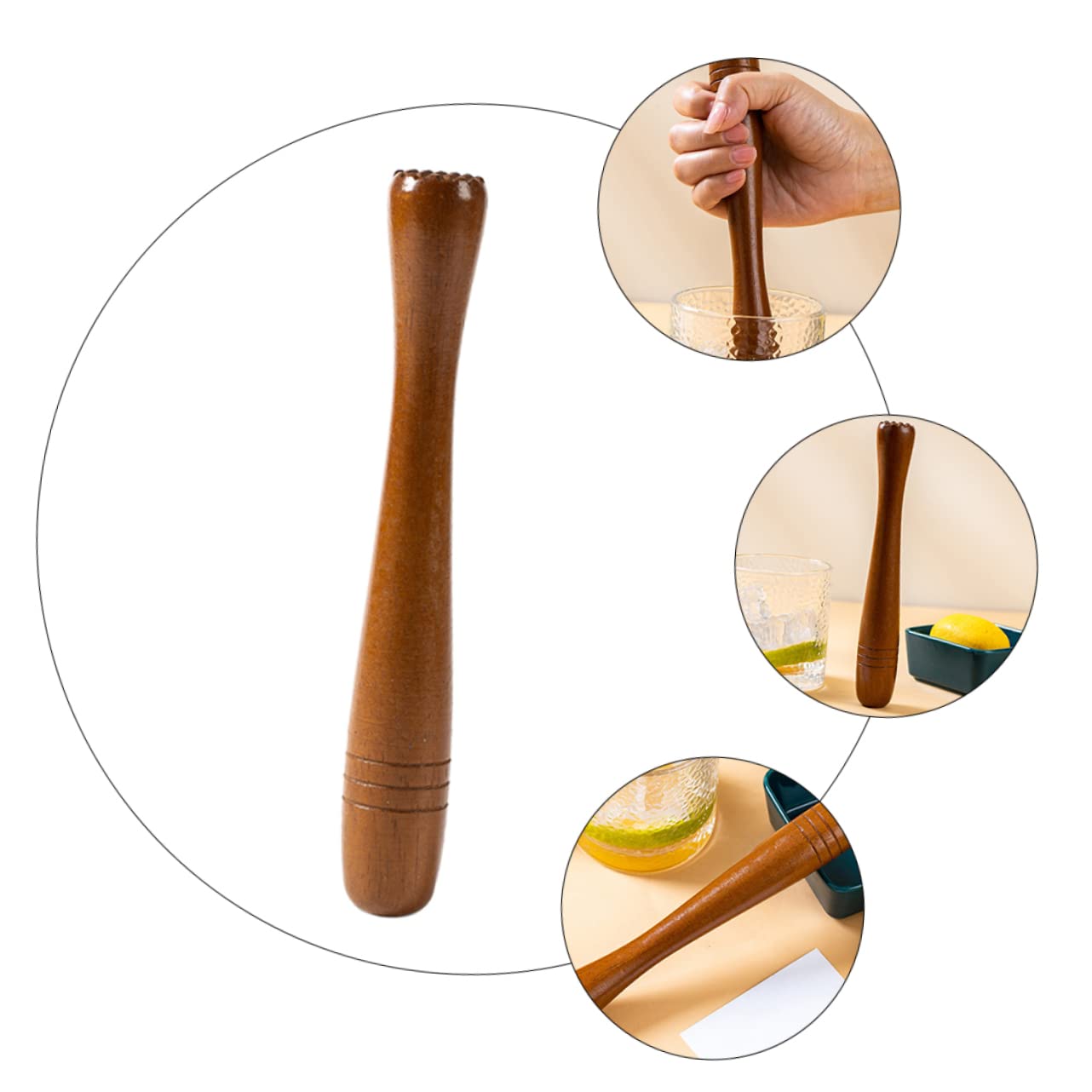 Unomor 1pc Cocktail Muddler Pc Muddling Tool for Drinks Bartender Muddler En Mudlers Cocktail Brown Wooden Pestle Garlic Masher
