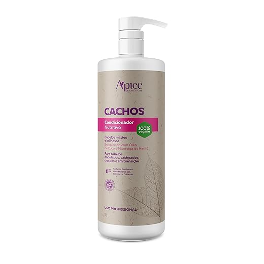 Ápice Condicionador Cachos Nutritivo | Nutrição, Selagem das Cutículas e Brilho com Óleo de Coco e Manteiga de Karité | Liberado para No e Low Poo | 1000ml