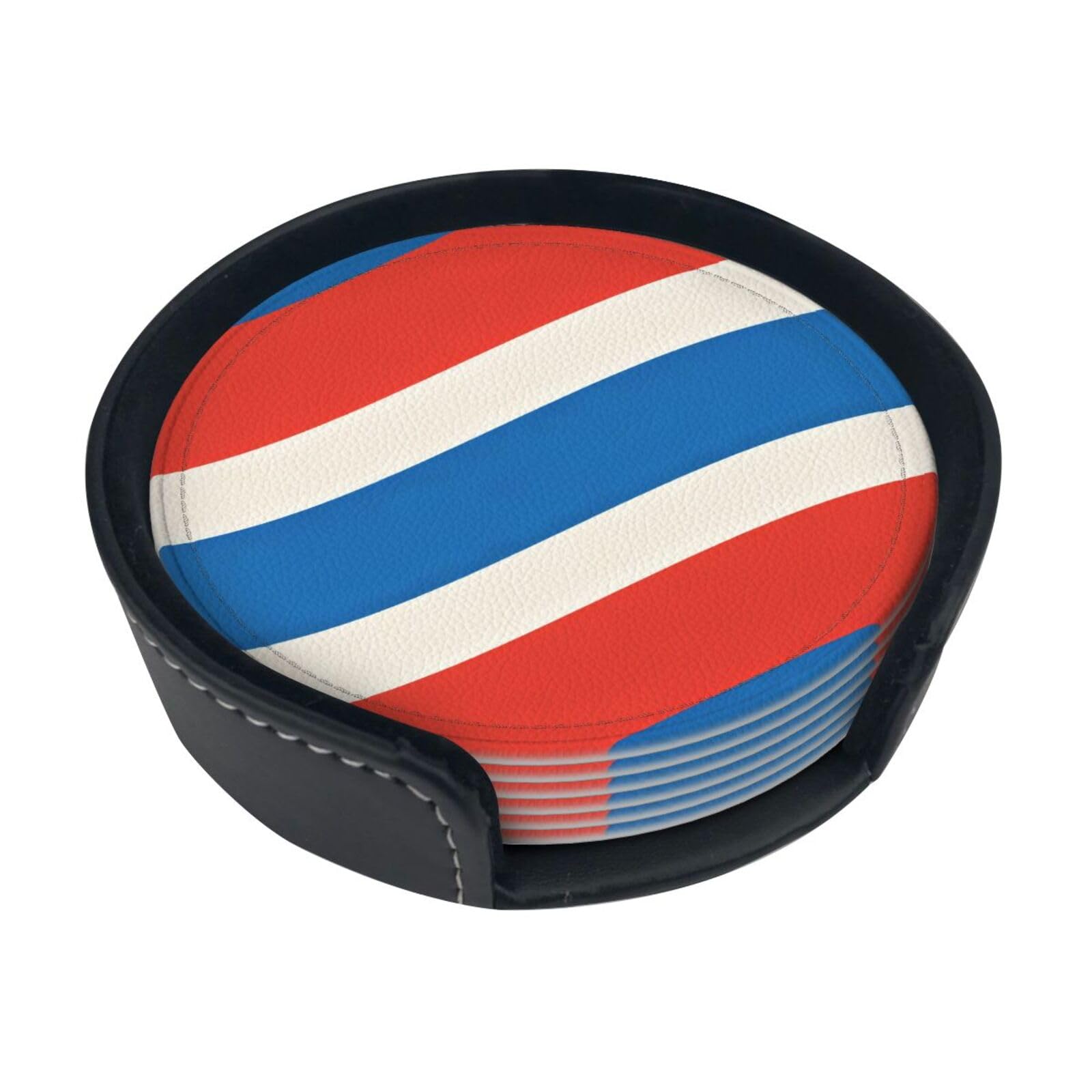 Austrian Stripe Leather Coasters-Set of 6 with Storage Holder