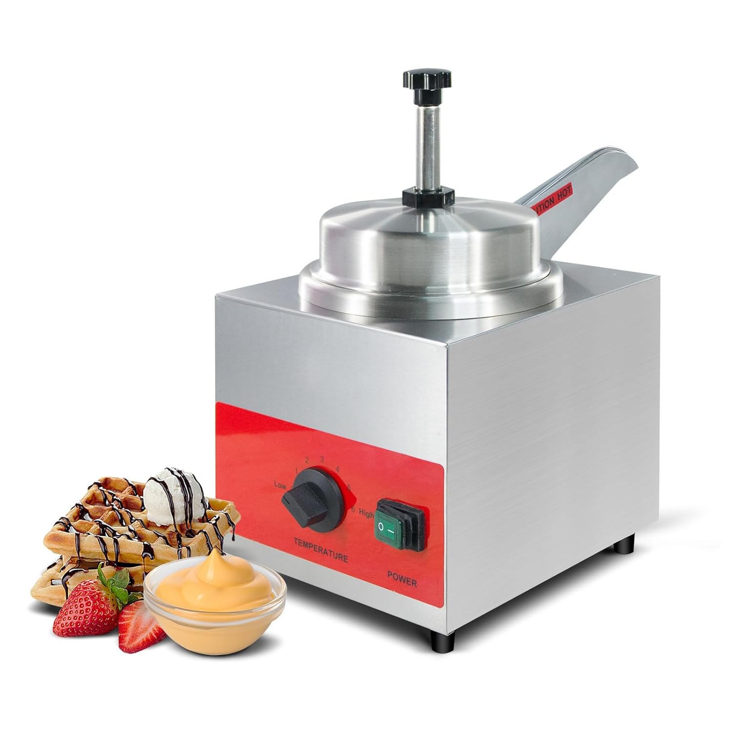 Commercial Square Nacho Cheese Warmer & Dispenser - 3.5Qt Stainless Steel Single Head Pump Machine for Hot Cheese, Fudge, Caramel, Butter Sauce - 120V 550W
