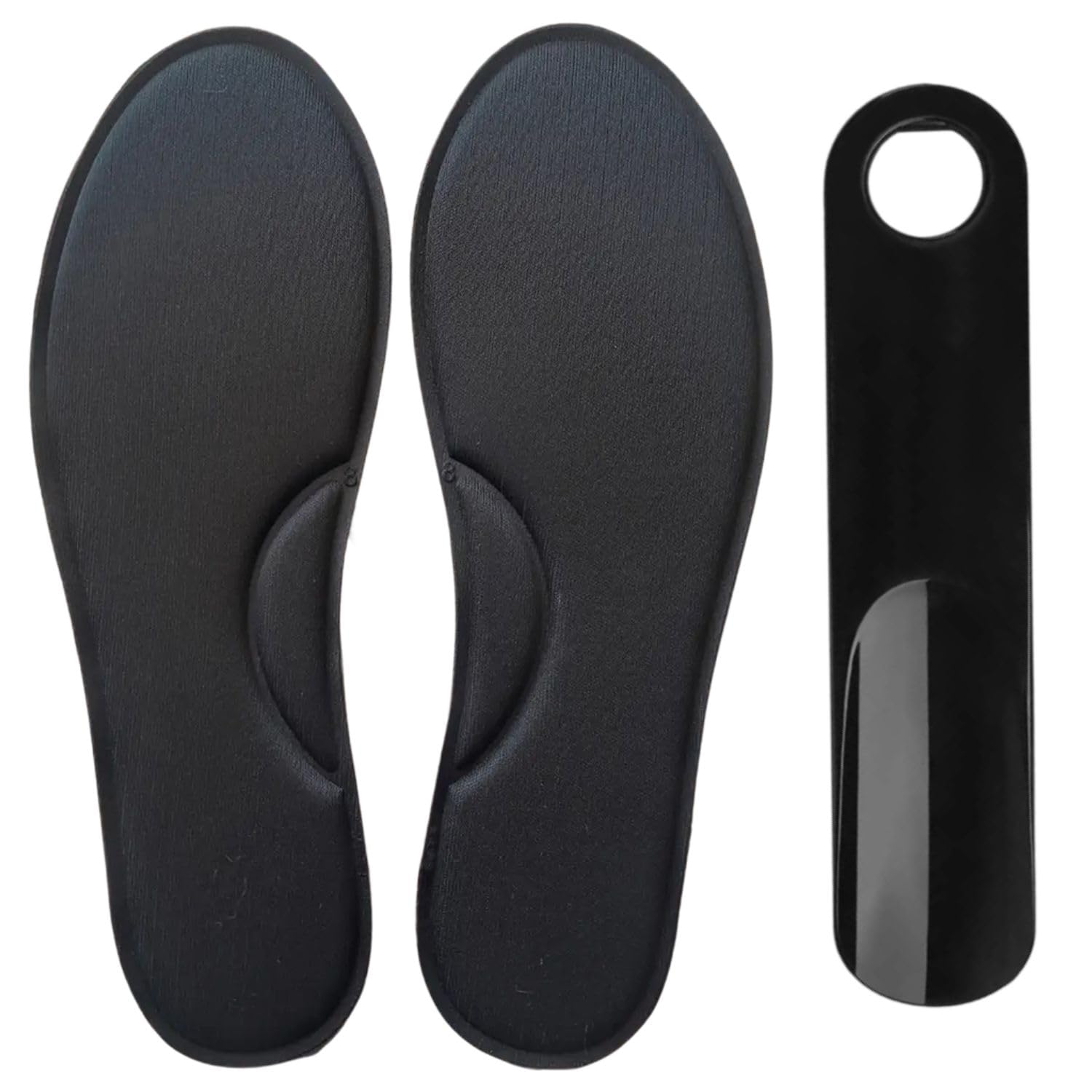 Memory Foam Insole with 7.5-Inch Orange-Black Green- Blue- Yellow MultiColor Shoe Horn | Soft Cushion Foot Pad for Men & Women + Portable Travel Helper for Easy Wearing |Tree Combo (Black, 7)-image-31