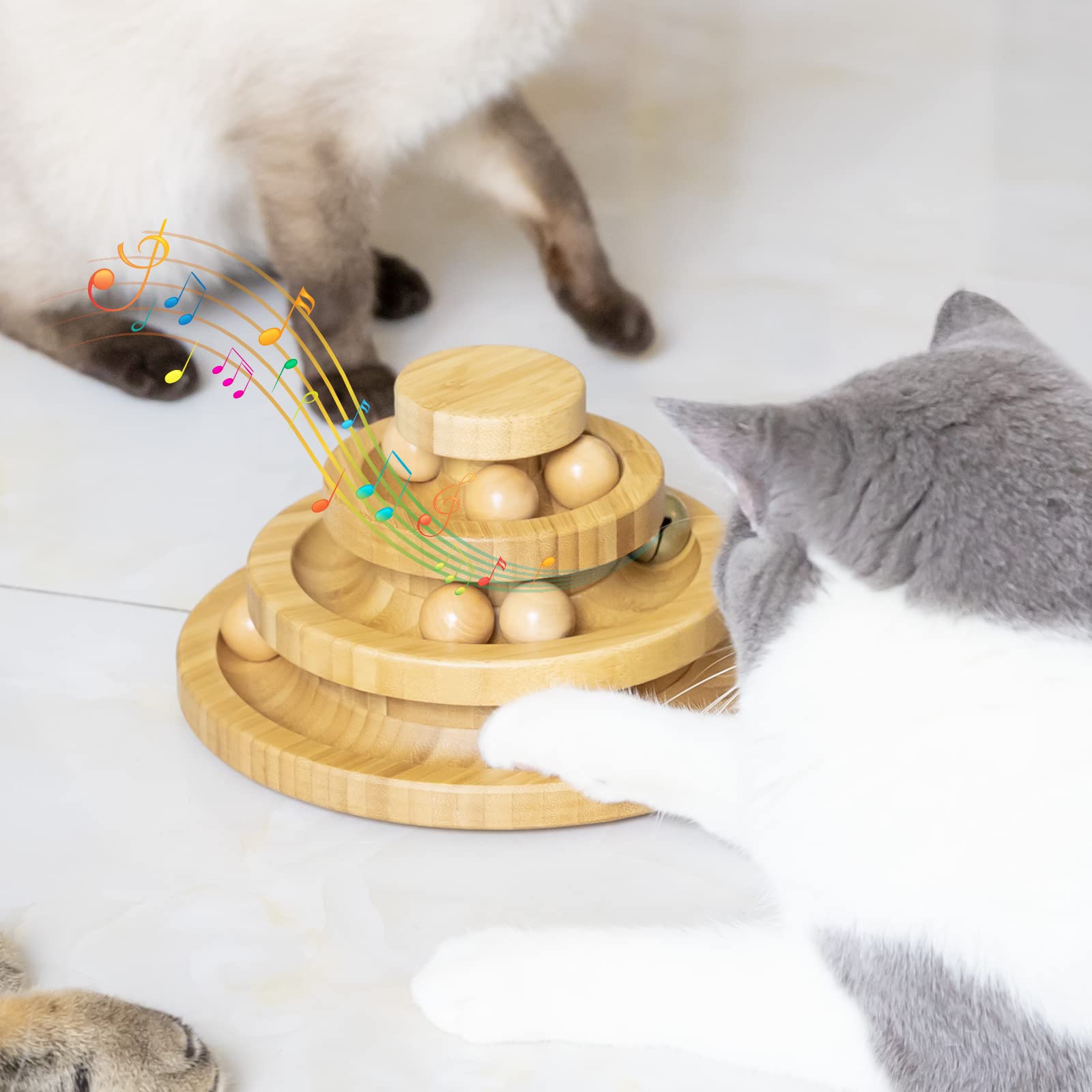 Jouet pour Chat Interieur en Bois, Balle Chat Piste détachable, Balle Avec Cloche