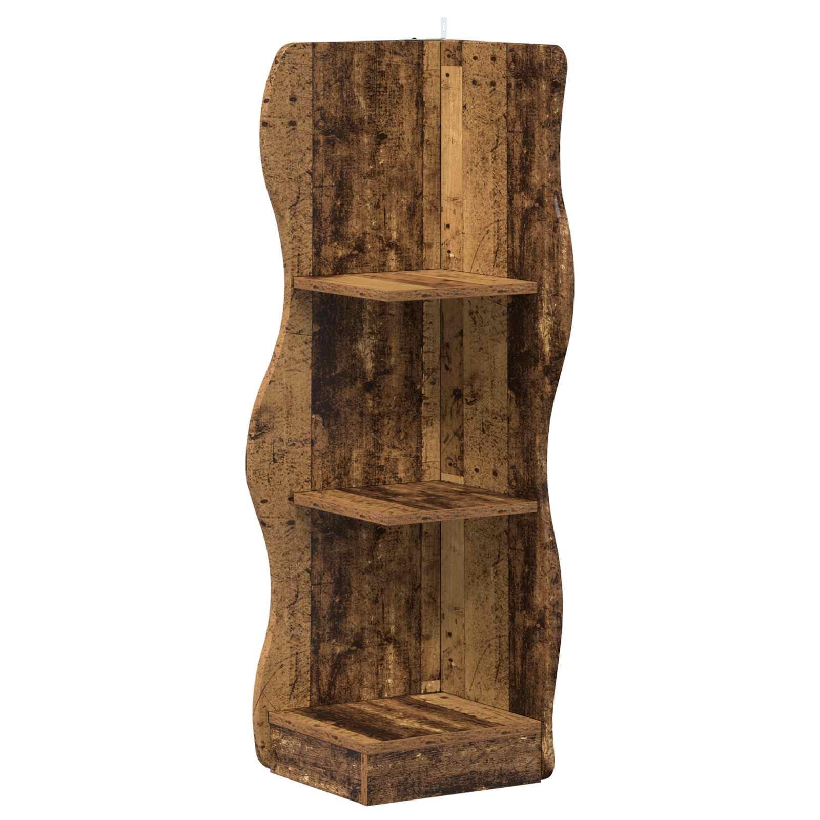 Étagère d'angle en bois au style vieilli ondulé de 34x33x102 cm