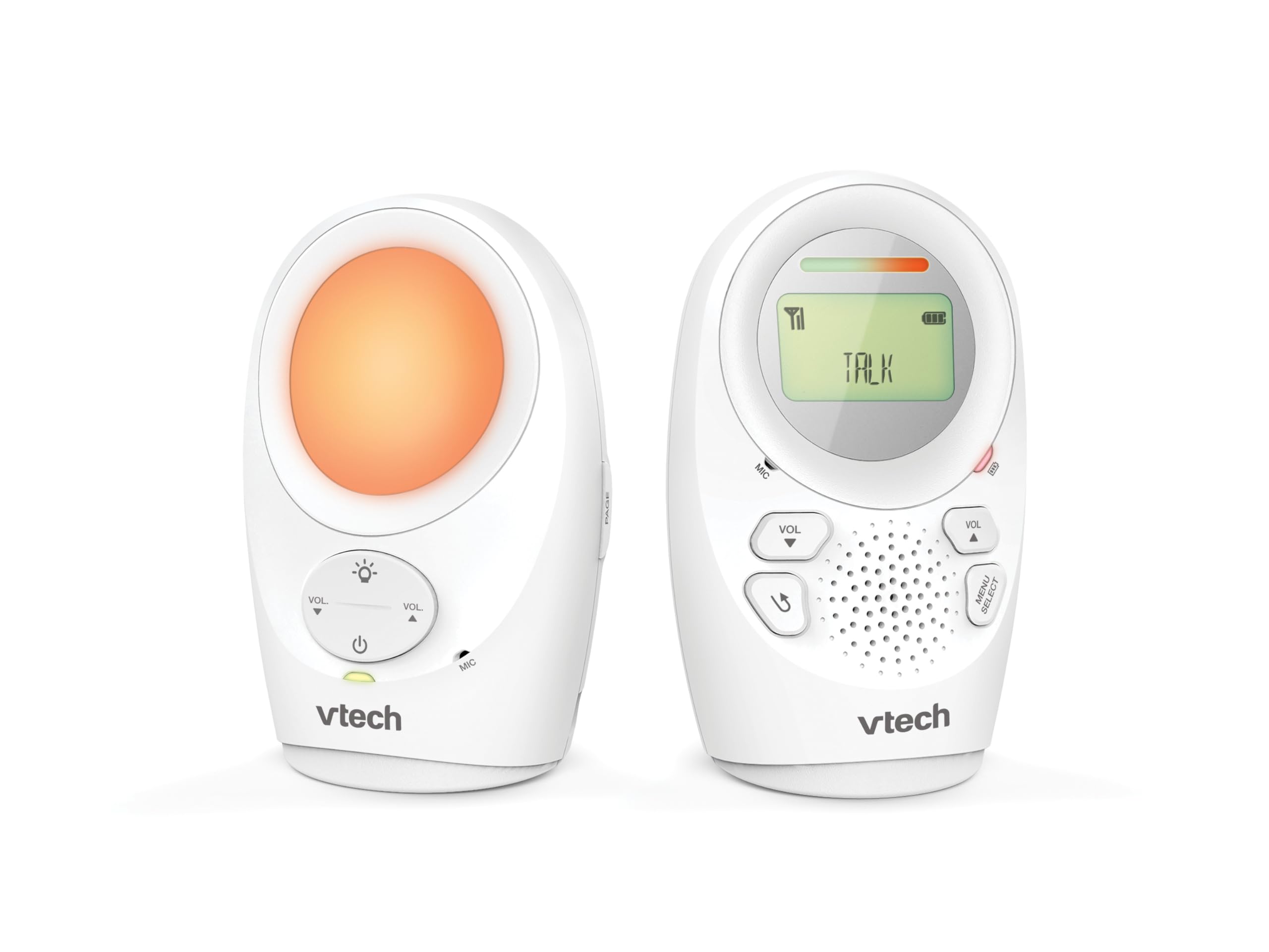 VTech DM1211 Monitor de Audio para bebé, Largo Alcance, Monitor de bebé con conversación bidireccional, Pantalla de Nivel de Ruido, Sensor de Temperatura, Sonidos relajantes, Clip para cinturón de