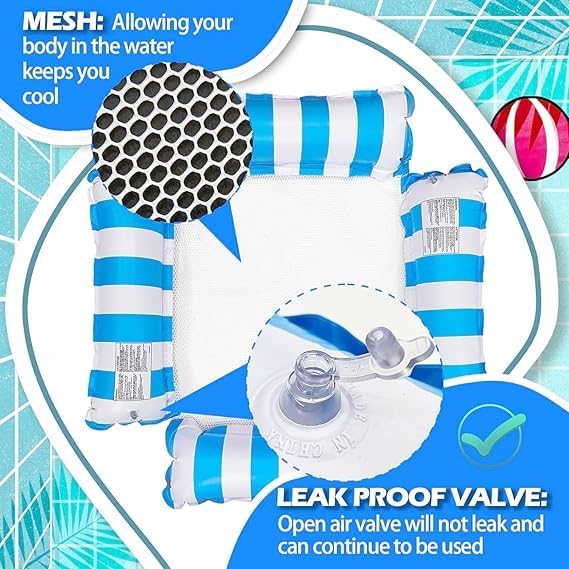 Image of Inflatable Pool Floats for Adults with Manual Air Pump - Water Hammock & Floating Bed | Adult Floaties | Swimming Pool, Beach, Lake & Summer Party (Rectangular Floating Bed, Pack of 1)