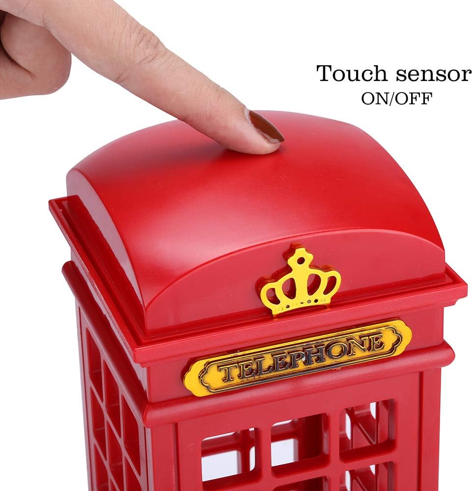 Vintage London Telephone Booth Designed USB Charging LED Night Lamp Touch Sensor Table Desk Light for Bedroom Students Dormitory Illumination Home Bar Decoration Novelty Birthday Adjustable Brightness