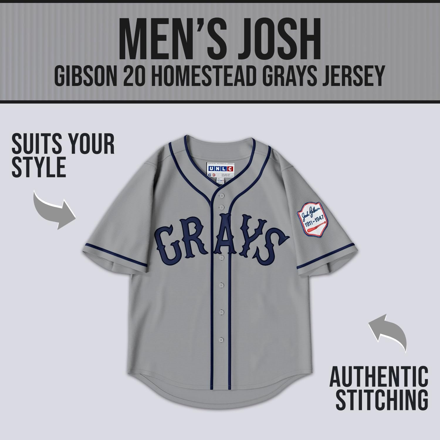 Josh Gibson #20 Homestead Grays Baseball Jersey – Authentic Throwback with Sleeve Patch, Stitched Letters - Image 2