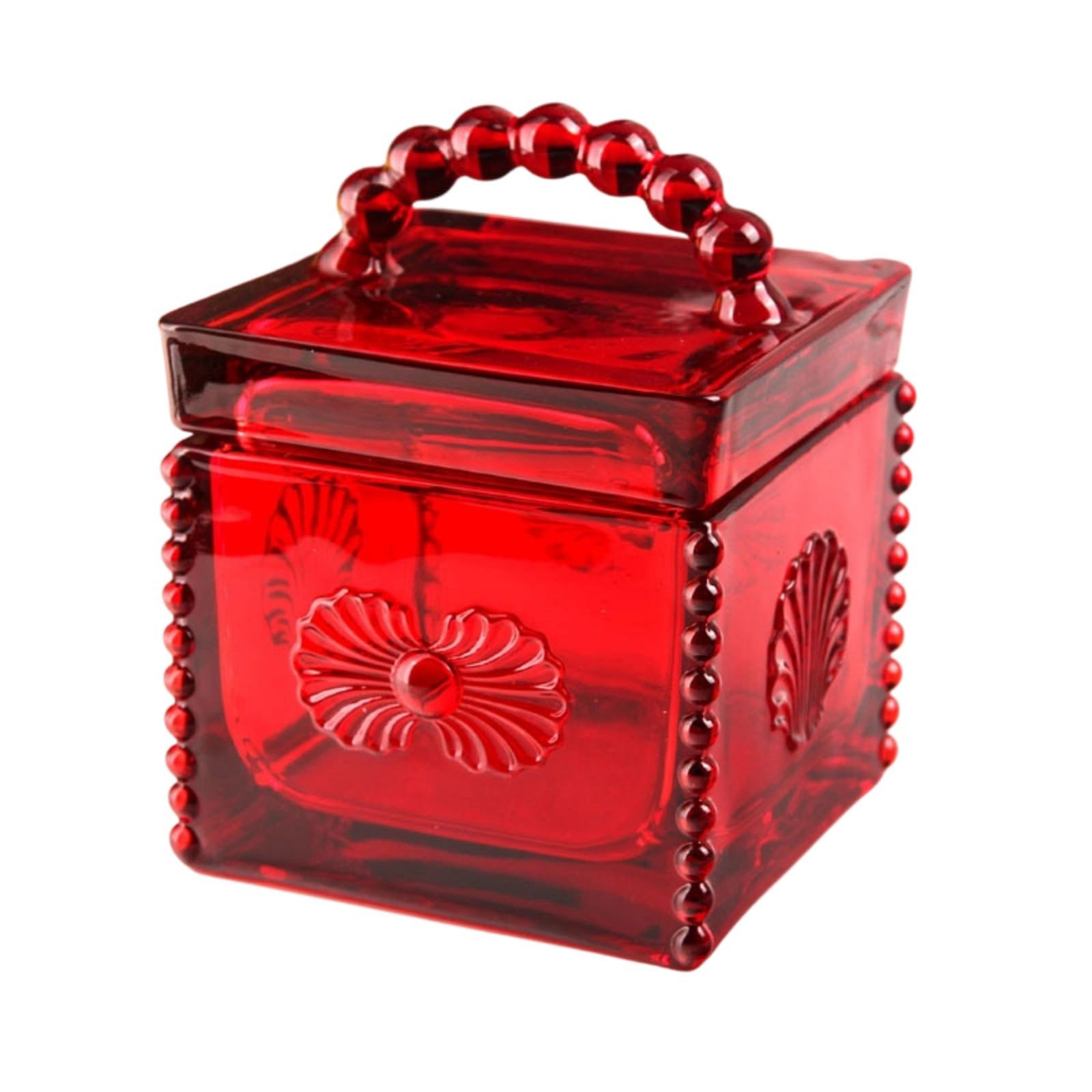 Kaeltsyn Contemporary Square Candies Dispenser Sturdy Glass with Elegant Relief Patterns Household Storage Jar Storage Container Decorative Candies Jar