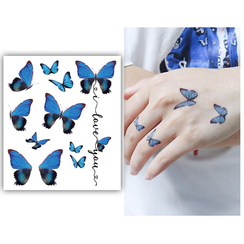 S.A.V.I Glitter Blue-Black Butterfly Tattoos – 'I Love You' Waterproof Sticker for Face & Body-picture-30