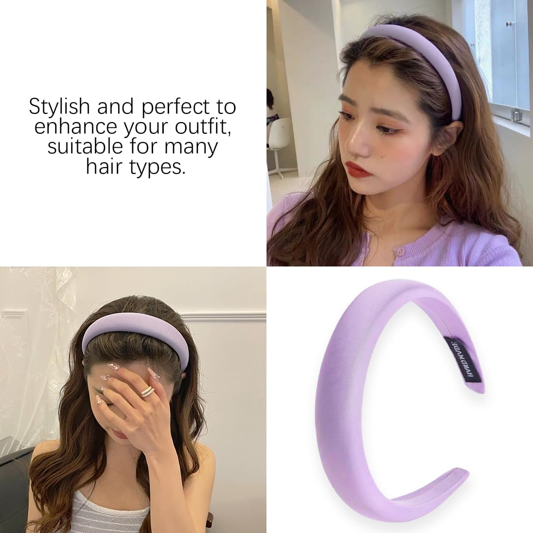 HBselect Set van 8 haarbanden voor dames, satijnen parels, brede hoofdbanden voor dames en meisjes, haarband, hoofdband, zwart