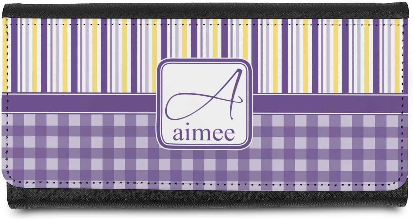 Personalized Purple Gingham & Stripe Leatherette Ladies Wallet