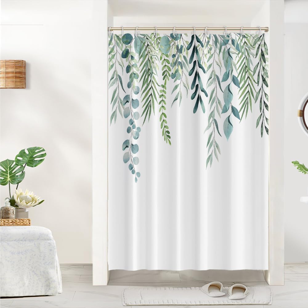 Cortina de Ducha de Hoja Eucalipto, Cortinas de Ducha Verde Oro Abstracto Planta Cortinas de Baño Antimoho Impermeable Lavable Tejido de Poliéster Cortina Ducha con 12 Ganchos 120x200cm — view 82