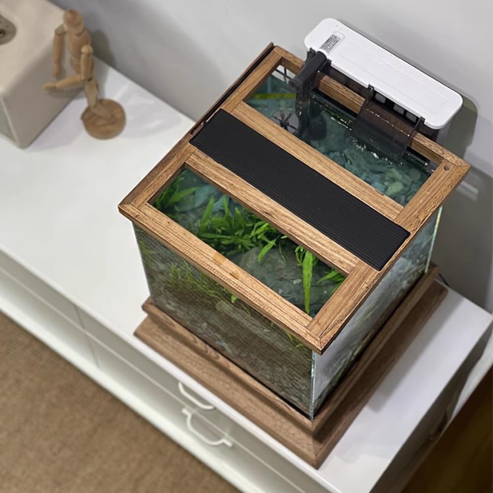 Acuario Grande con Base De Madera Maciza, Pecera Profesional Retro para Peces Betta, Kit De Inicio Autolimpiable De Estilo Vintage, Pecera De Vidrio Y Madera,50cm