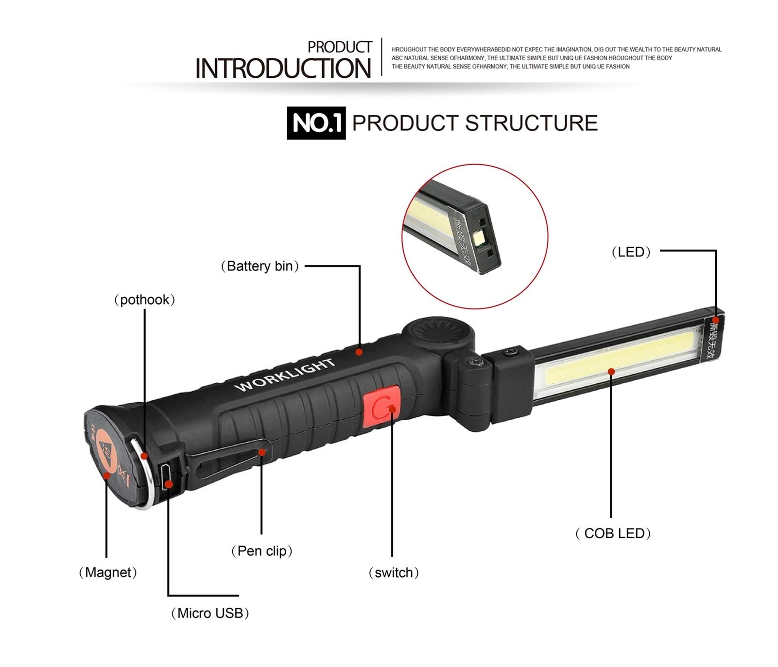 Ultra-długa latarka elektryczna w trybie gotowości Przenośne jasne światła LED COB Lampa magnetyczna USB do ładowania Czerwone światło Latarka awaryjna jako Power Bank i akcesoria kempingowe