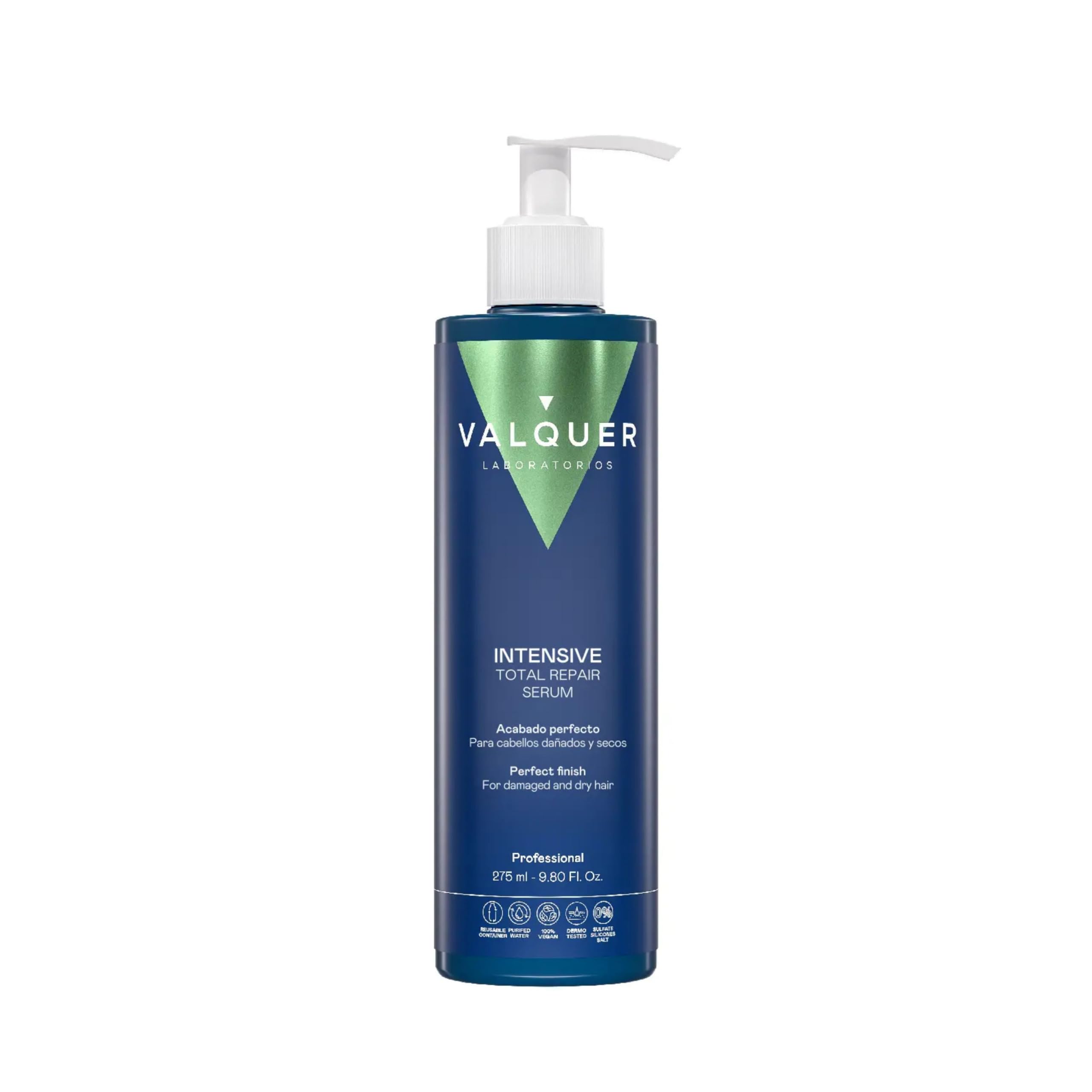 Valquer Sérum Capilar Intensivo Total Repair. Tratamiento Reparador para Cabellos Dañados y Secos con Panthenol y Vitamina E. Brillo, Suavidad y Acabado Perfecto. Vegano. 275 ml