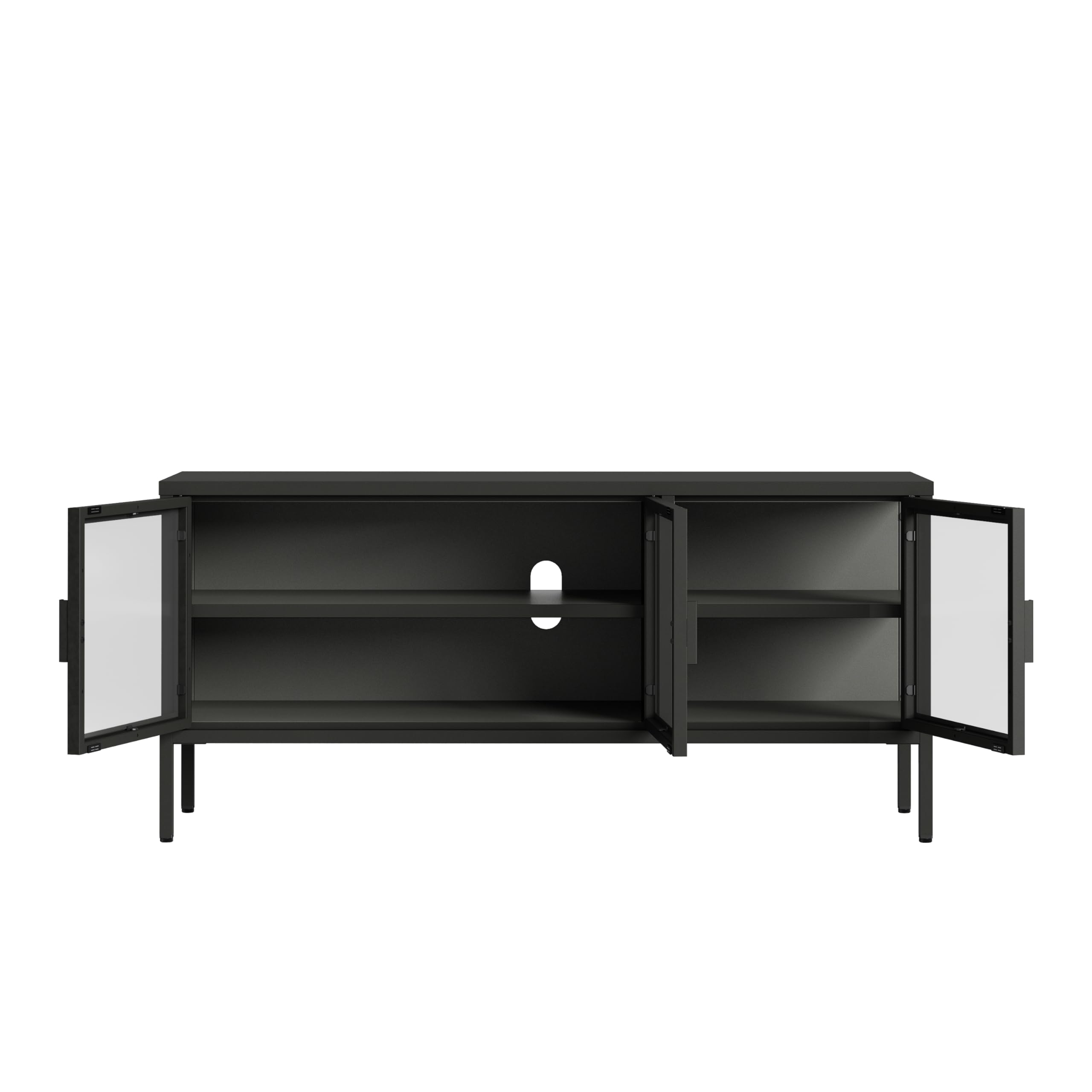 [en.casa] Armadietto con Vetrina Mobile TV in Acciaio Nero con 3 Ante in Vetro Temperato Mobile Contenitore Moderno per Soggiorno Ufficio 55 x 118 x 35 cm
