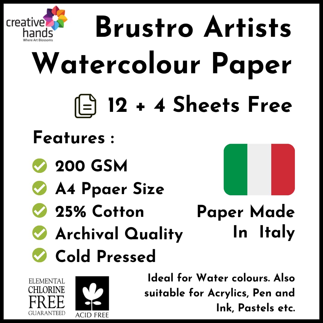 BRUSTRO Watercolor Paper - A4, 12 Sheets -2 BRUSTRO Watercolor Paper - A4, 12 Sheets -2