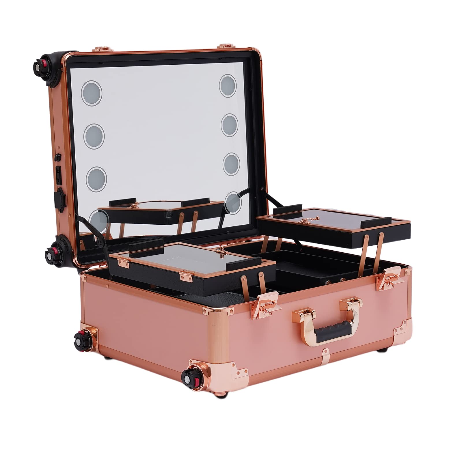 Valigetta cosmetica trolley, con illuminazione e specchio, altezza regolabile e luminosità, per trucchi, beauty case