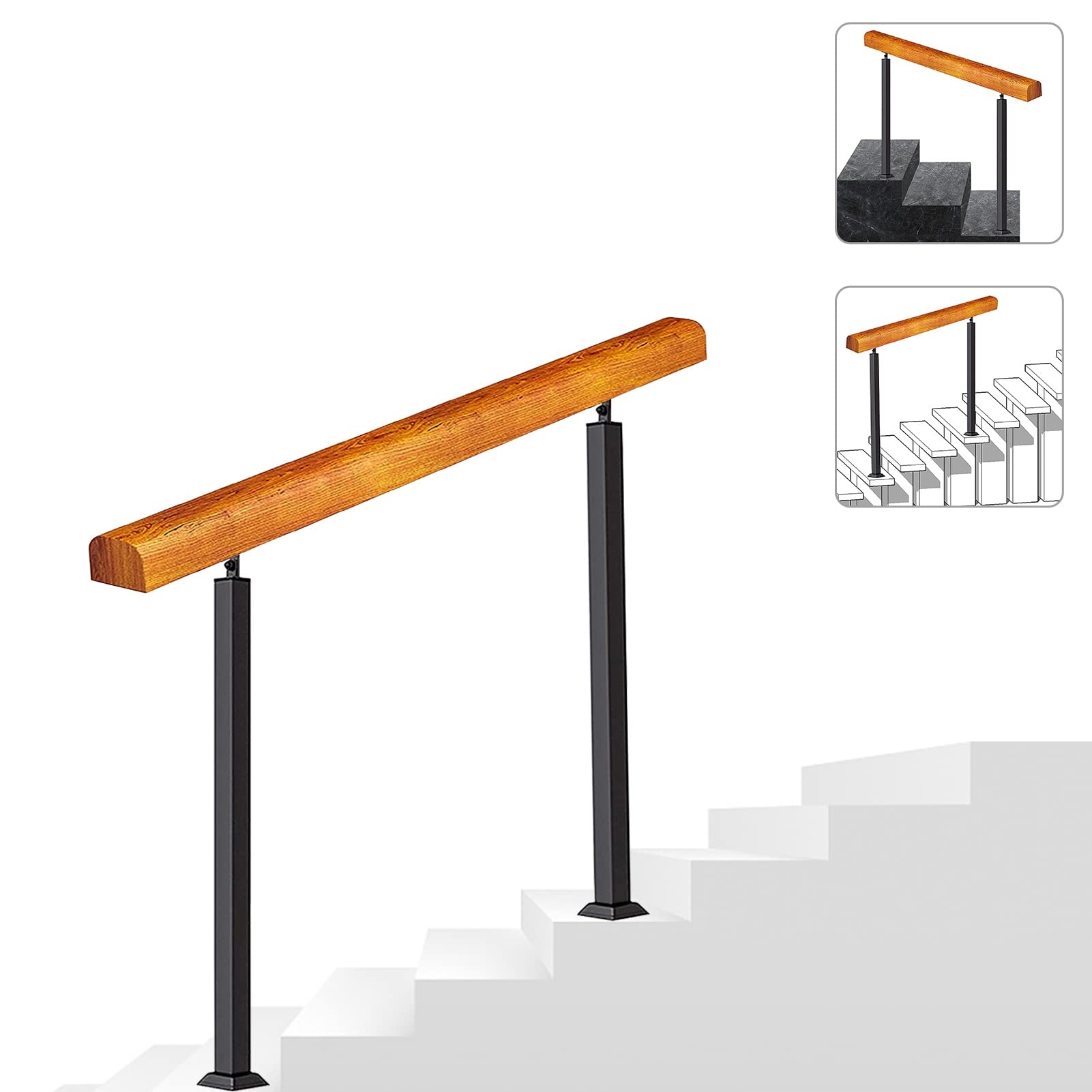 Rampe d'escalier bois massif pour sécuriser le porche avant de la maison