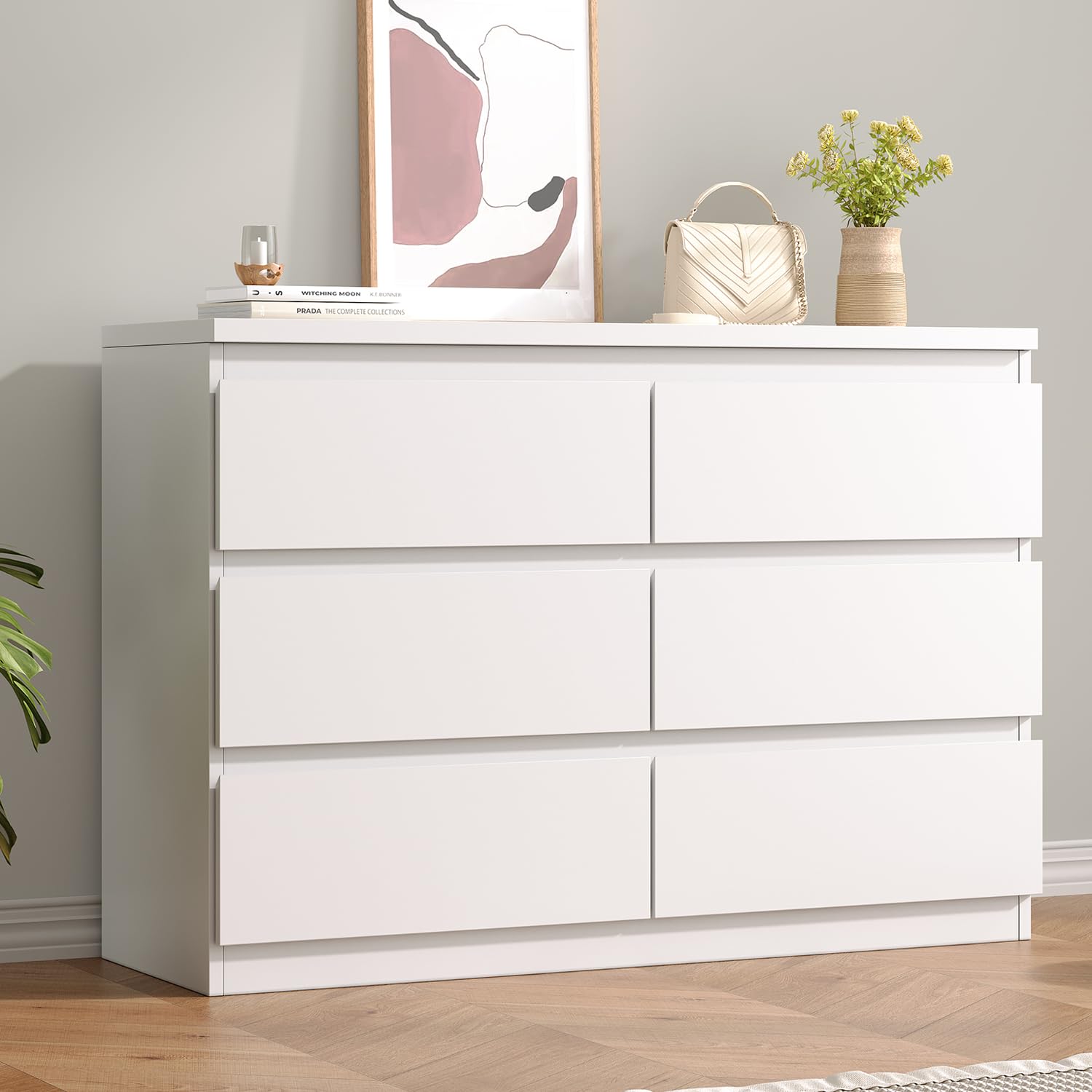 jocoevol modern 6 drawer dresser white dresser for bedroom, simply chest of drawers, wood storage dresser with deep drawers for living room hallway entryway, white