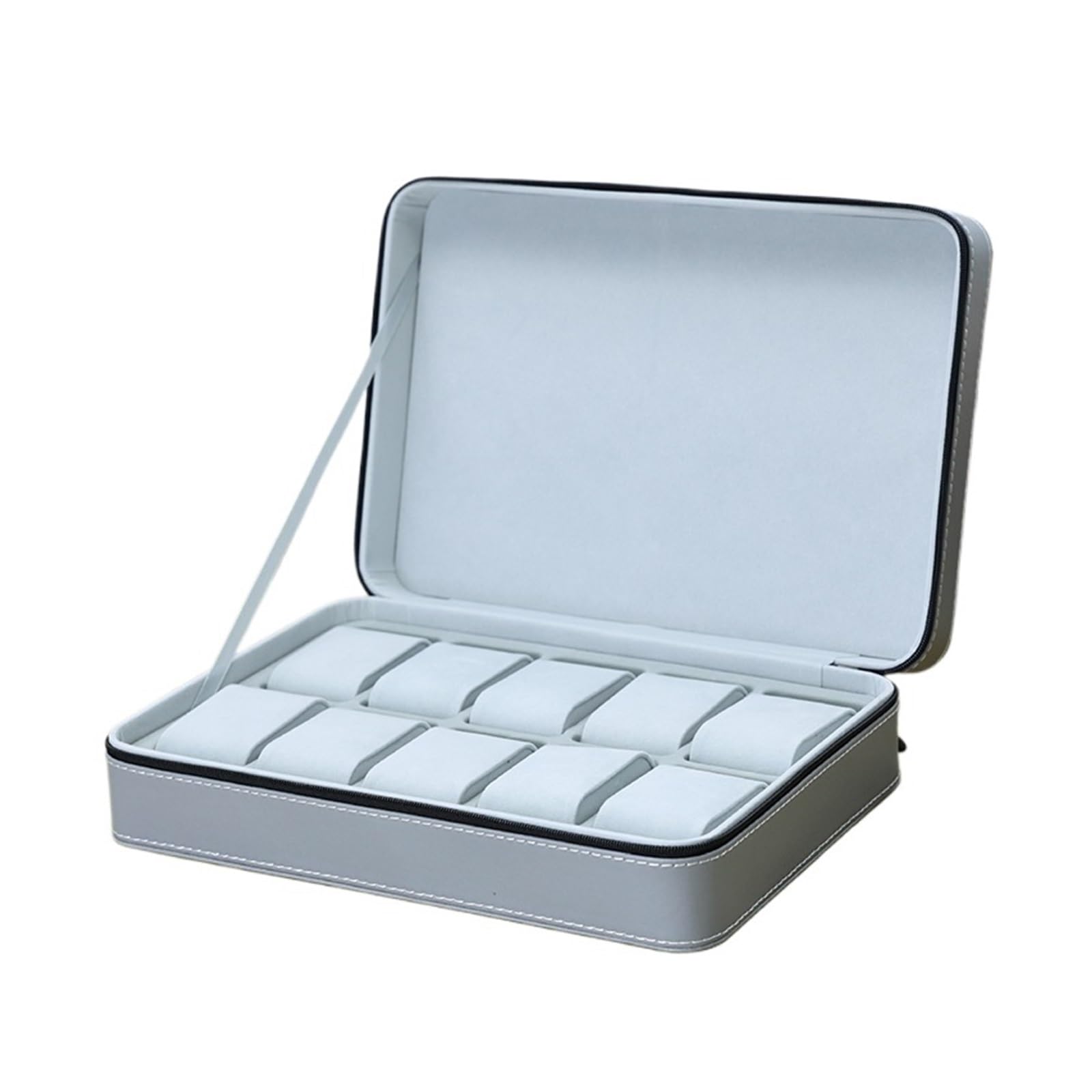 FVDZRFIE Watch Box 6/10/12 Girds Portable Watch Storage Boxes Organizer with Zipper Multifunctional Watch Display Box(Grey 10 grids)