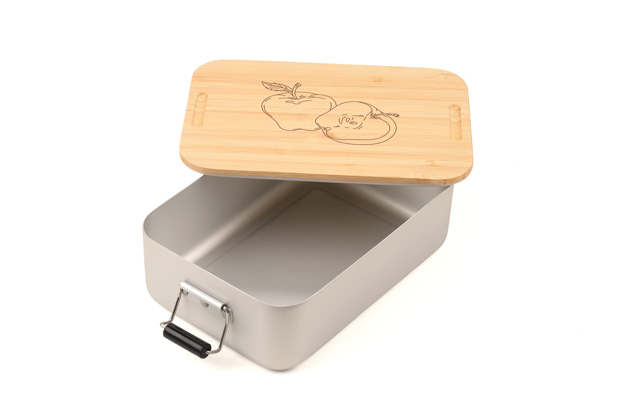 TROIKA BOX22-A187 - Contenitore per il pranzo con chiusura a leva, motivo mela in alluminio e bambù, coperchio utilizzabile come tagliere, dimensioni: 18 x 11,6 x 5,5 cm