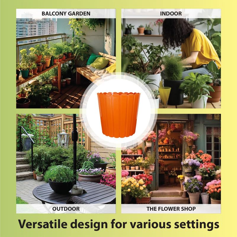 Image of GARDENS NEED 12 Inches Thai Round Flower Pot | Set of 2 | Orange | Plastic Planter Pots for Indoor & Outdoor Home, Office & Balcony Decoration