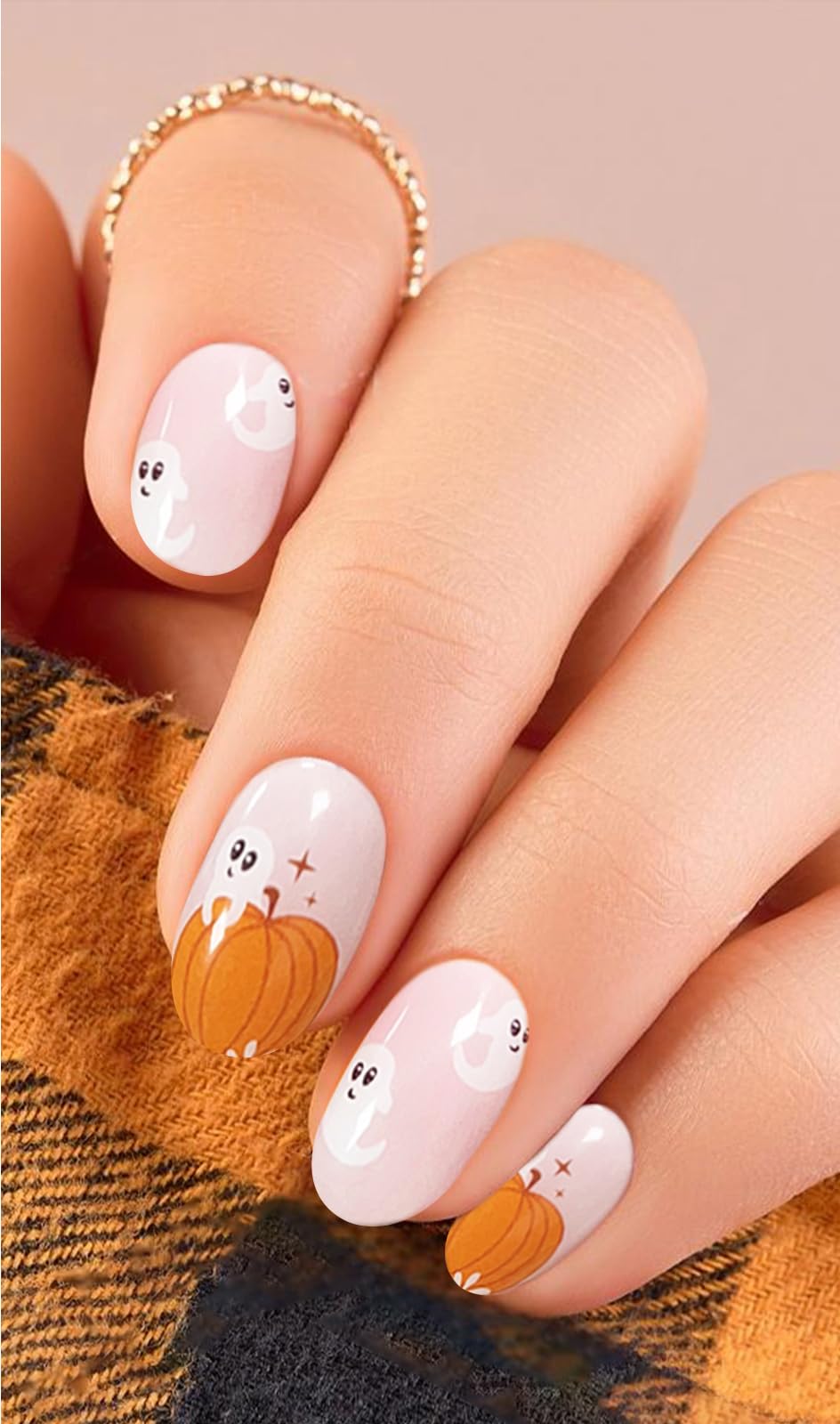 JMEOWIO Gel Nail Stickers Halloween Autumn Cute Ghost Pumpkins Semi Cured Strips Wraps UV/LED Supplies Art Design Decoration Accessories