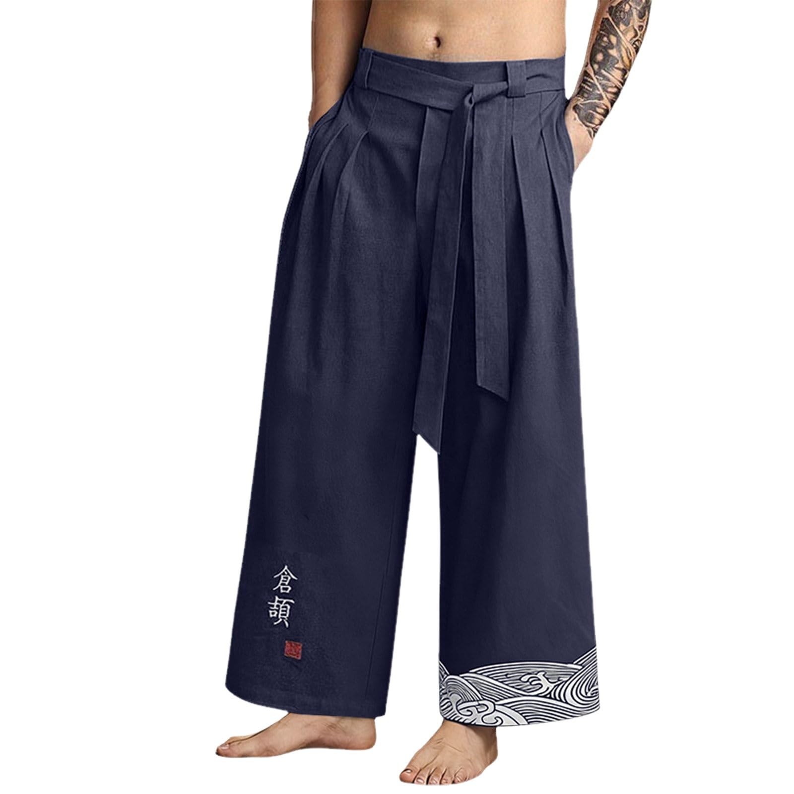 Pantaloni estivi da uomo, in lino, leggeri, larghi, per il tempo libero, estivi, lunghi, stile kimono, pantaloni da spiaggia, eleganti pantaloni da danza, abbigliamento tradizionale giapponese