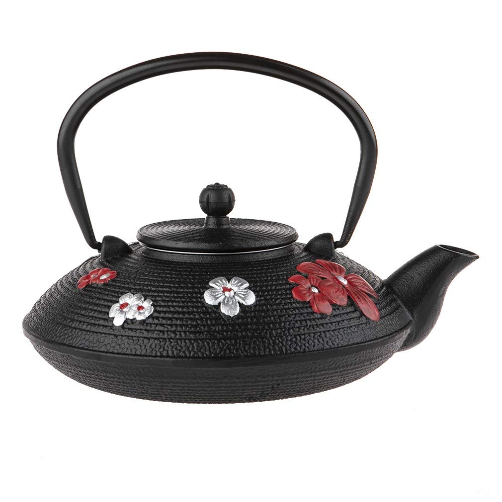 lachineuse - Théière Japonaise en Fonte - Fleurs de Cerisier - Avec Filtre Infuseur - Capacité 0,8L - Décoration Japonaise Asiatique - Théière Traditionnelle Nipponne - Service du Thé - Coloris Noir