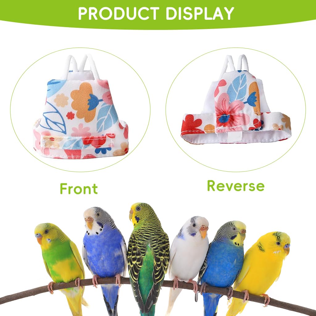 Qpets® Bird Harness and Leash Set for Parrots, Adjustable Escape-Proof Shoulder Strap Parrot Harness with Hook & Loop, 51 Inch Elastic Training Cord - Safe Flight Suit for Small Medium Birds, M 2