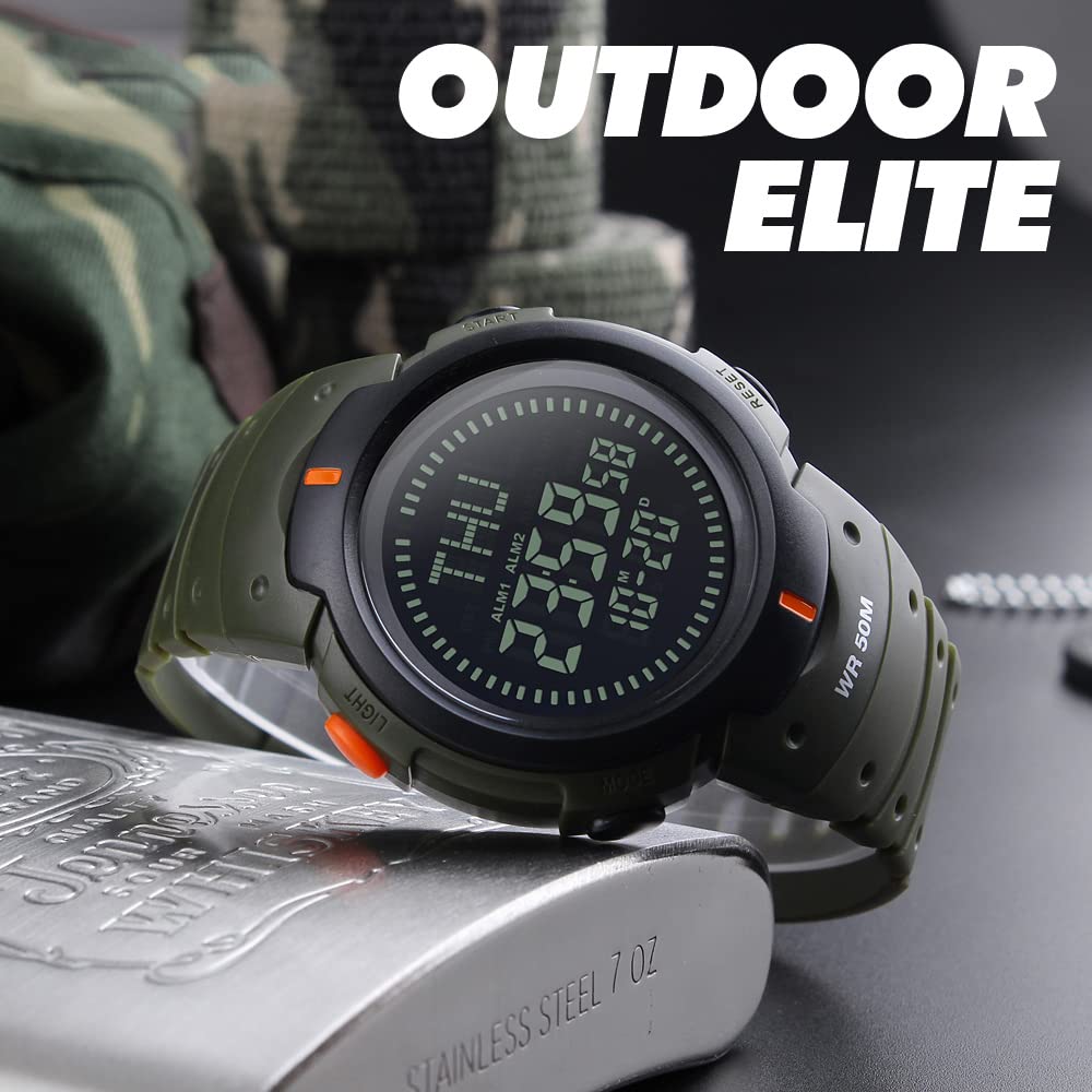 Multifuncional Deportivo Digitales LED Electrónica Brújula Relojes de Pulsera de Hombre 50M Impermeable Alarma Doble Tiempo Outdoor Militar Tácticas Plástico Reloj