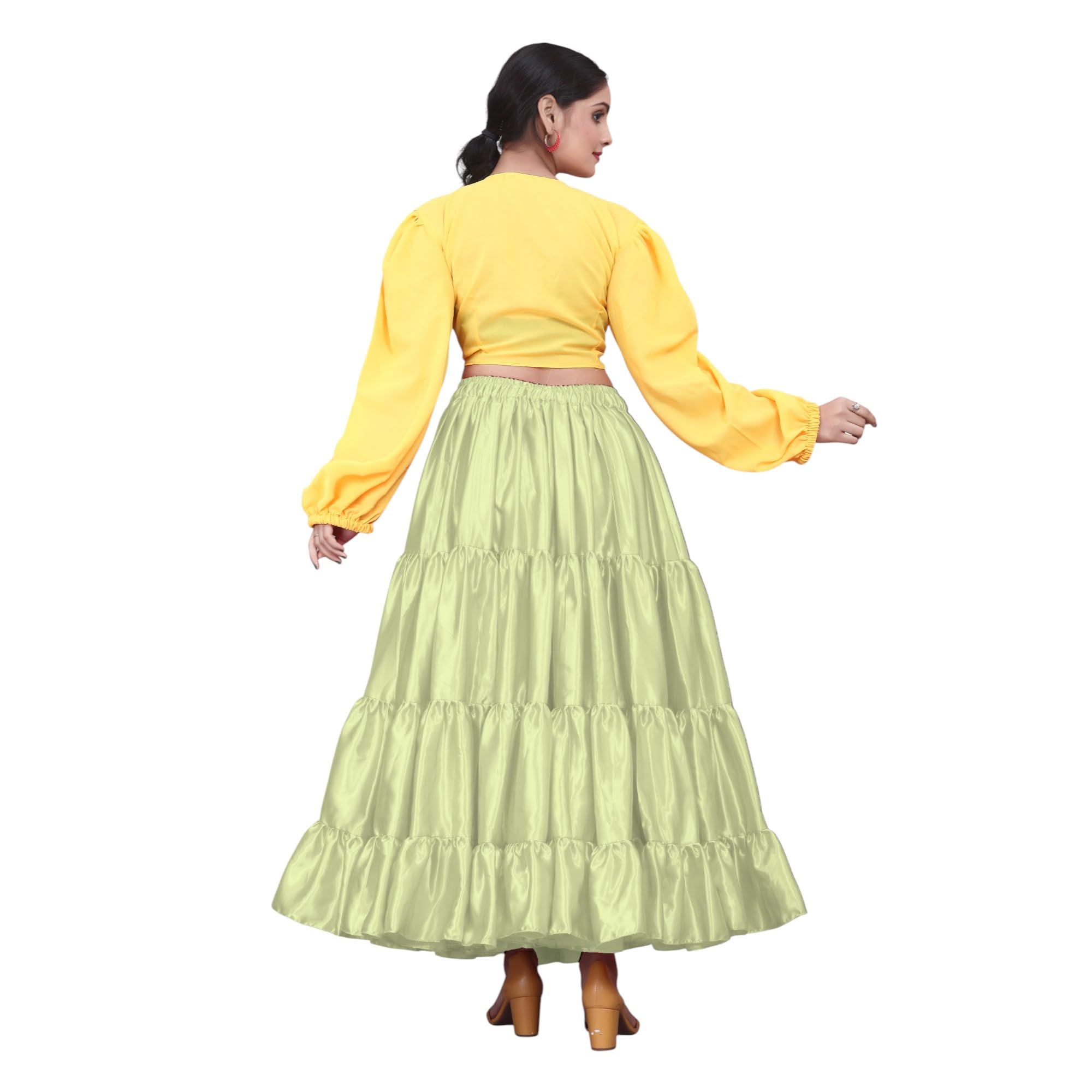Falda de satén para danza del vientre, 25 yardas, 4 niveles, con cintura elástica, S4
