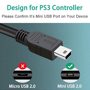 SCOVEE PS3 Controller Charger Cord, 2 Pack 3ft PS3 Charger Cable for Sony PlayStation 3 Controller DualShock 3 PS Slim PS Move Wireless Game Remote,Long Mini USB Cable Charging Data Wire