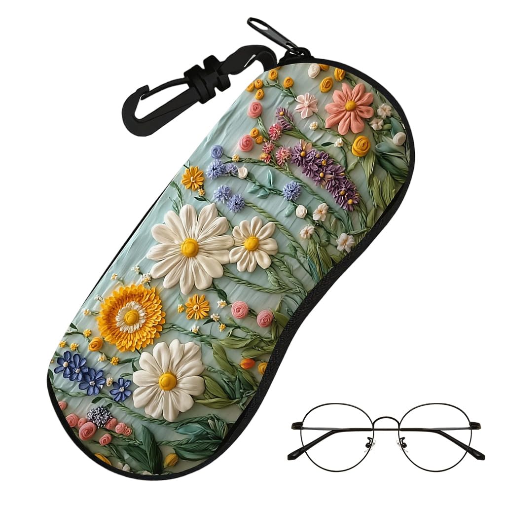 Eyeglasses Storage Zipper Travel Case, Fashion Oil Paint Floral Embossed Design, Hard Shell Protective Glasses Box with Clasp, Portable Sunglasses Holder