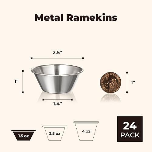 Miniatura 15 de Fit Meal Prep Paquete de 120 tazas de salsa de acero inoxidable de 1.5 onzas, moldes de metal reutilizables, cuencos de condimentos de grado