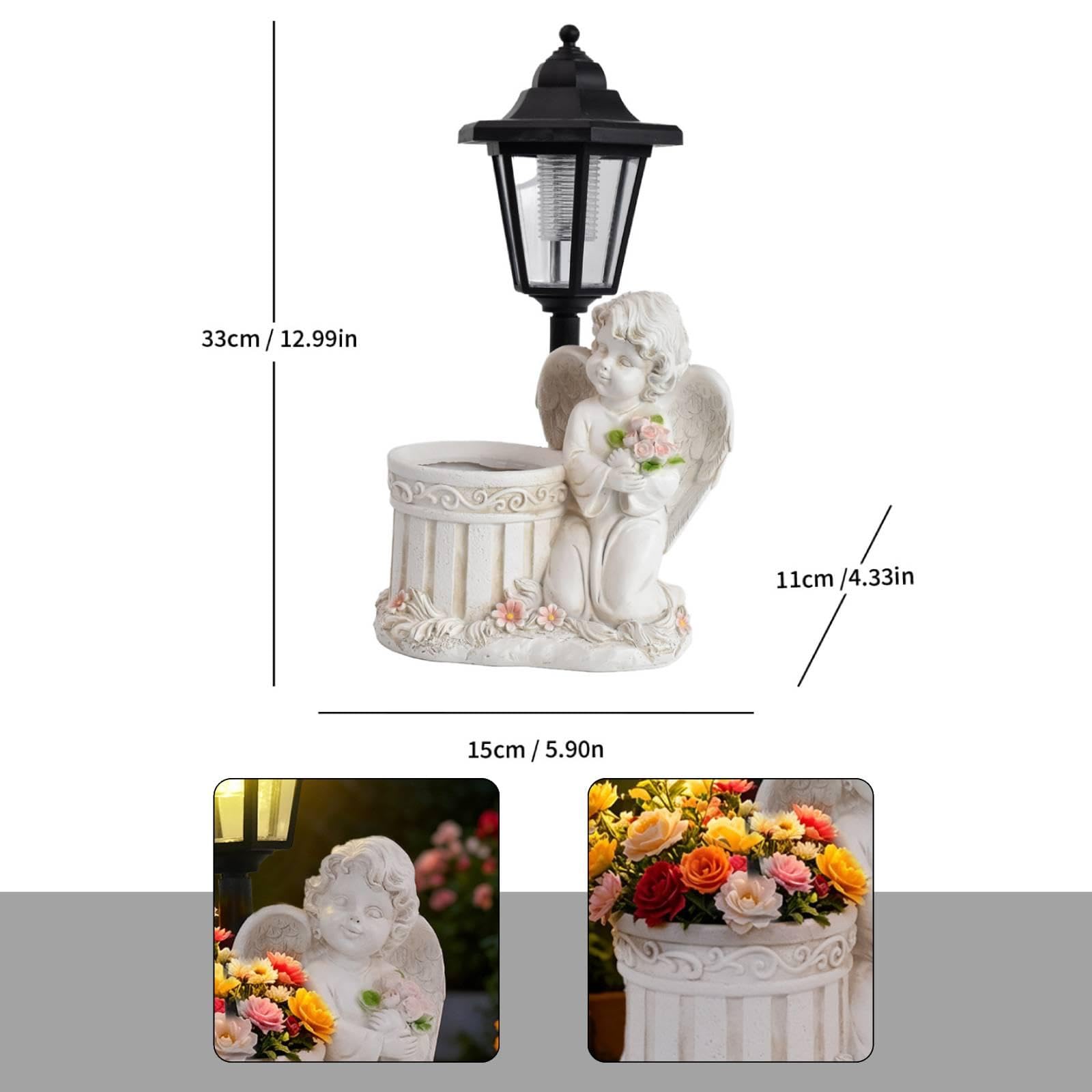 Statua Solare in Resina, Scultura Decorativa da Giardino, Ornamento per Vaso di Fiori, Adatta per Terrazza, Patio E, Bianco
