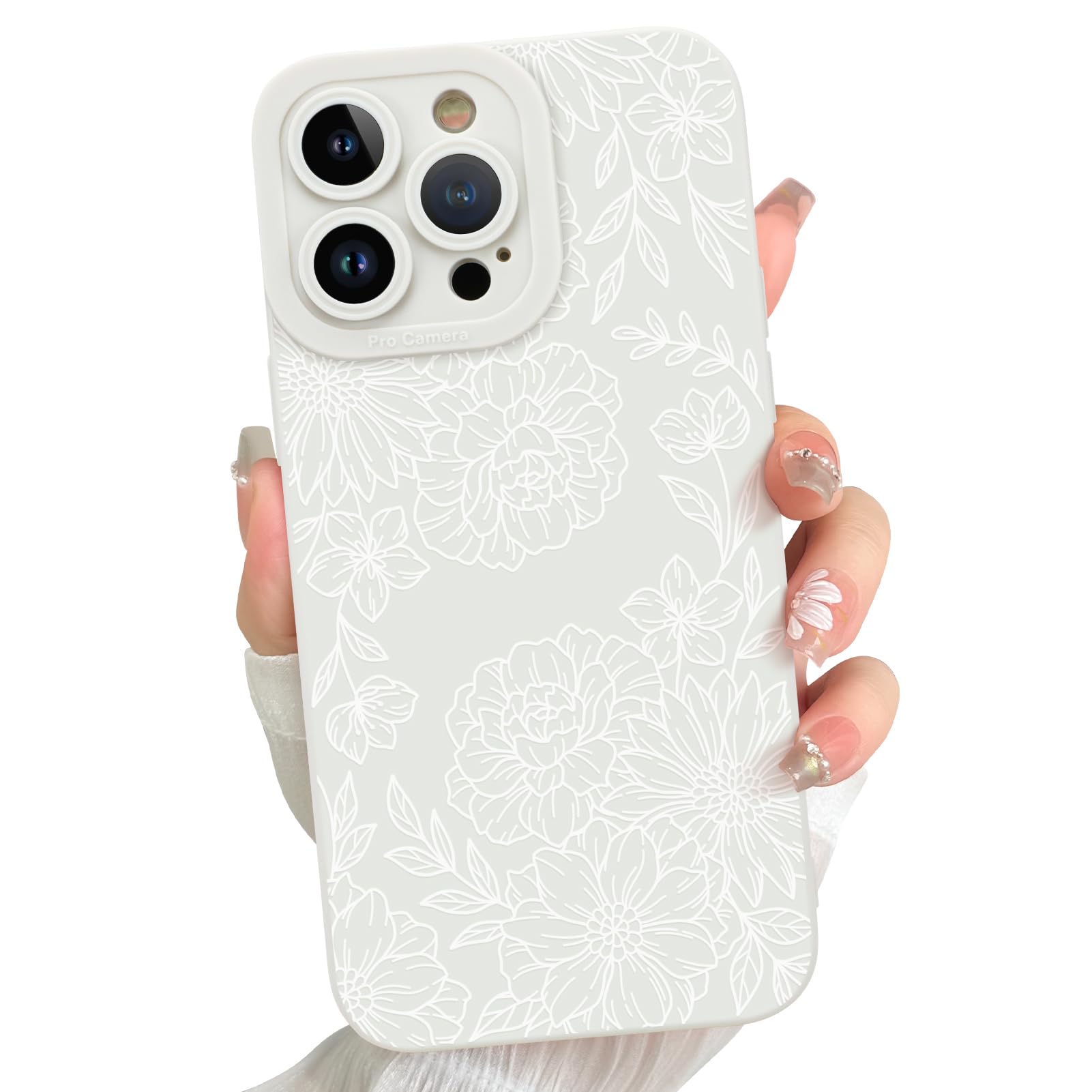 LEOMAKRON for iPhone 14 Pro Max 6.7’’ 2022 Phone case, Cute Line Peony Rose Floral Pattern Case, Aesthetic Pattern Print Slim TPU Bumper for Women