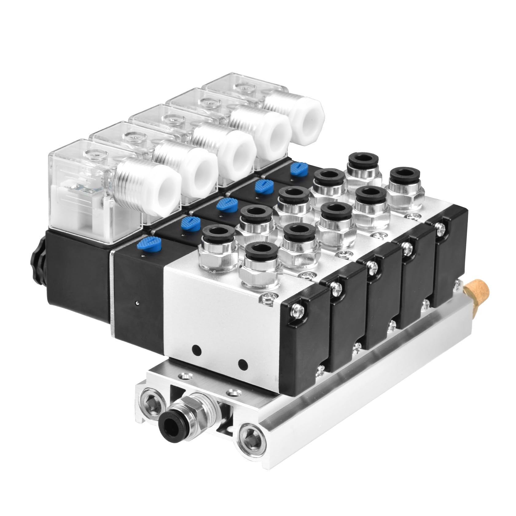 Heschen Válvula solenoide eléctrica neumática 5, 4V210-08, DC12V, PT1/4", 5 vías 2 posiciones, silenciador de base de colector rápido juego de accesorios
