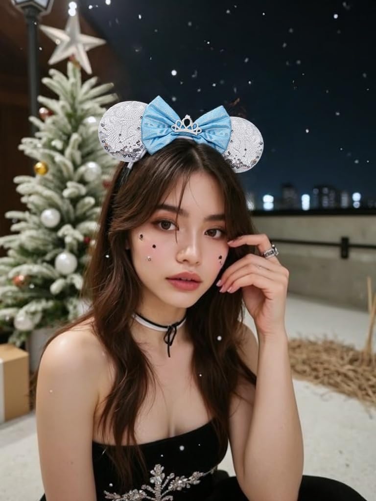 Handmade Mouse Ears Headband for Women and Ladies, Polka Dot Bow Minnie Ears Costume Accessories - Image 2