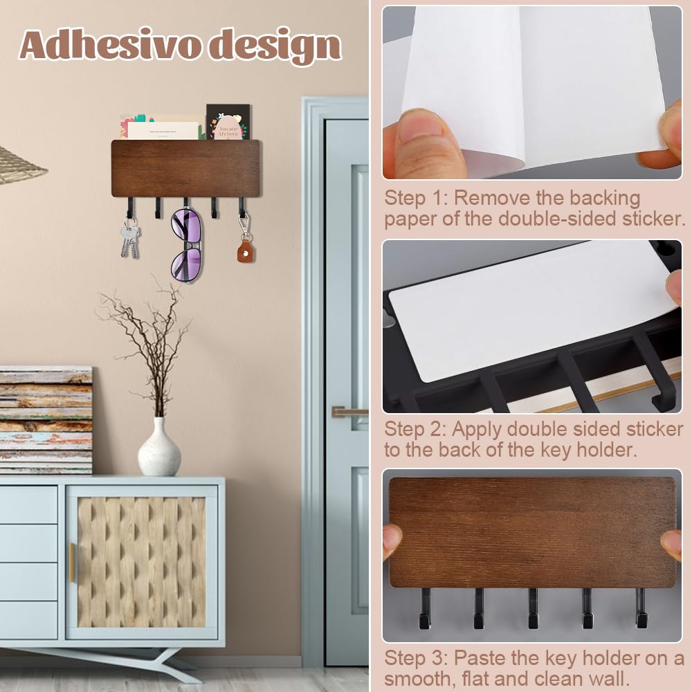 Portachiavi Da Muro In Legno Stile Rustico - Gancio Per Chiavi, Cappelli, Sciarpe, Marrone