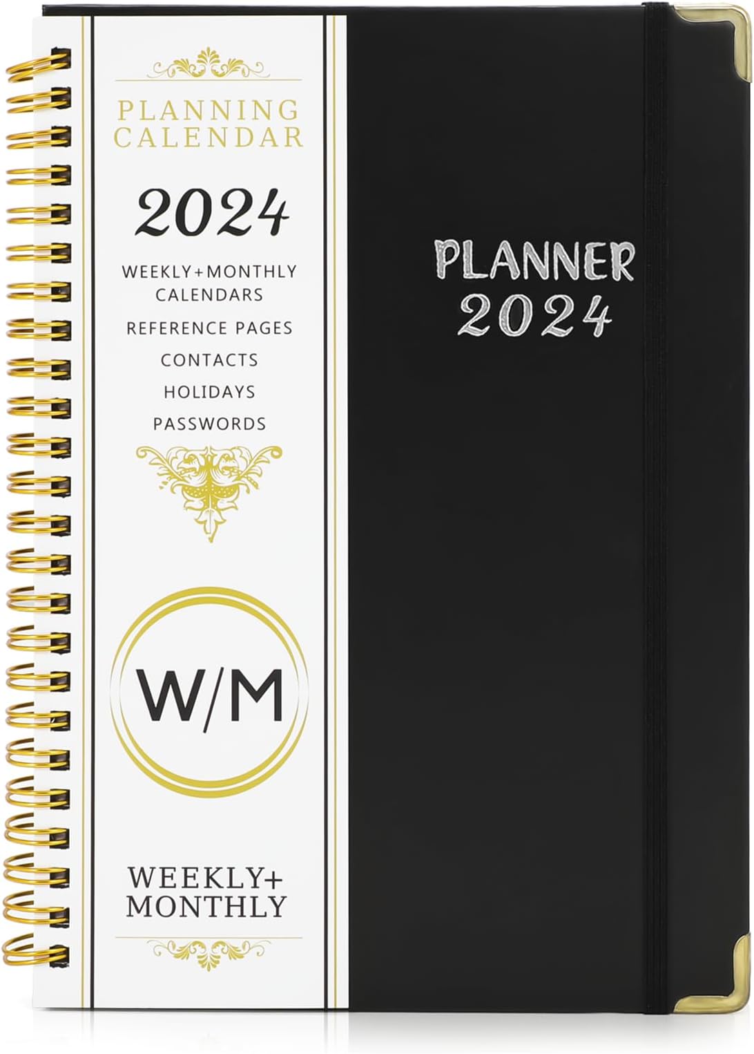 2024 Planner - Planner 2024, Jan. 2024 - Dec. 2024, 8.7"x 6.3" Weekly Monthly Planner with Tabs, Hardcover, Thick Paper, Twin-Wire Binding, Agenda Calendar Organizer for Men Women, Black
