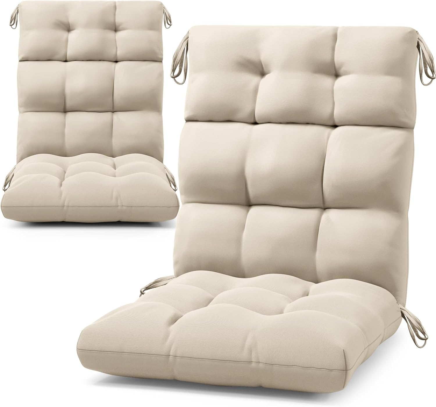 Tufted Adirondack Chair Cushion UV-Proof Water-Resistant Wicker High Back Outdoor Seat Cushion Set of 2 Beige