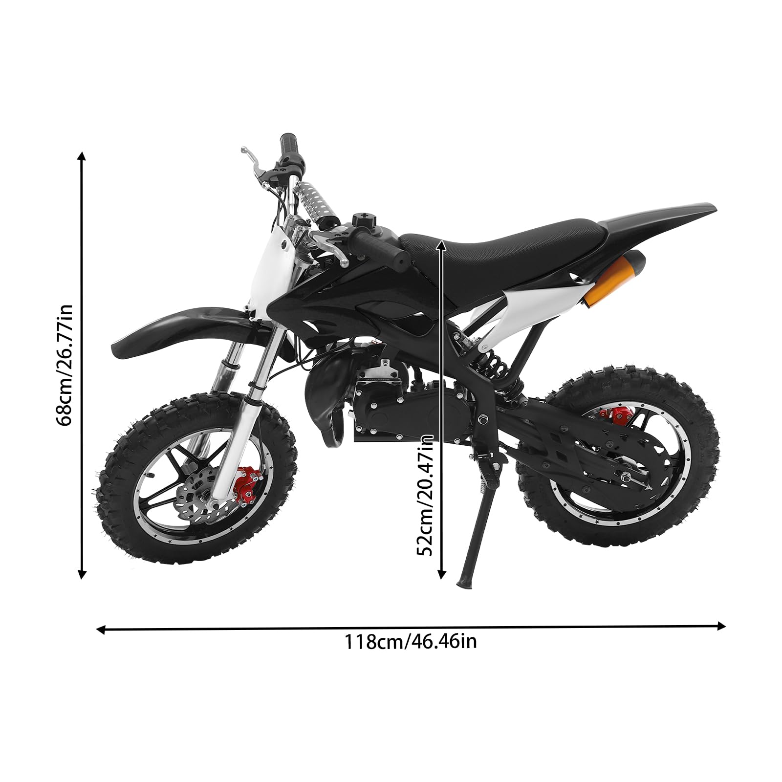 49ccm Kinder Dirt Bike Mountainbike 100KG Maximale Tragfähigkeit 10 Zoll Kinderfahrrad Cross Bike Für Straße/Gelände/Park (Schwarz)