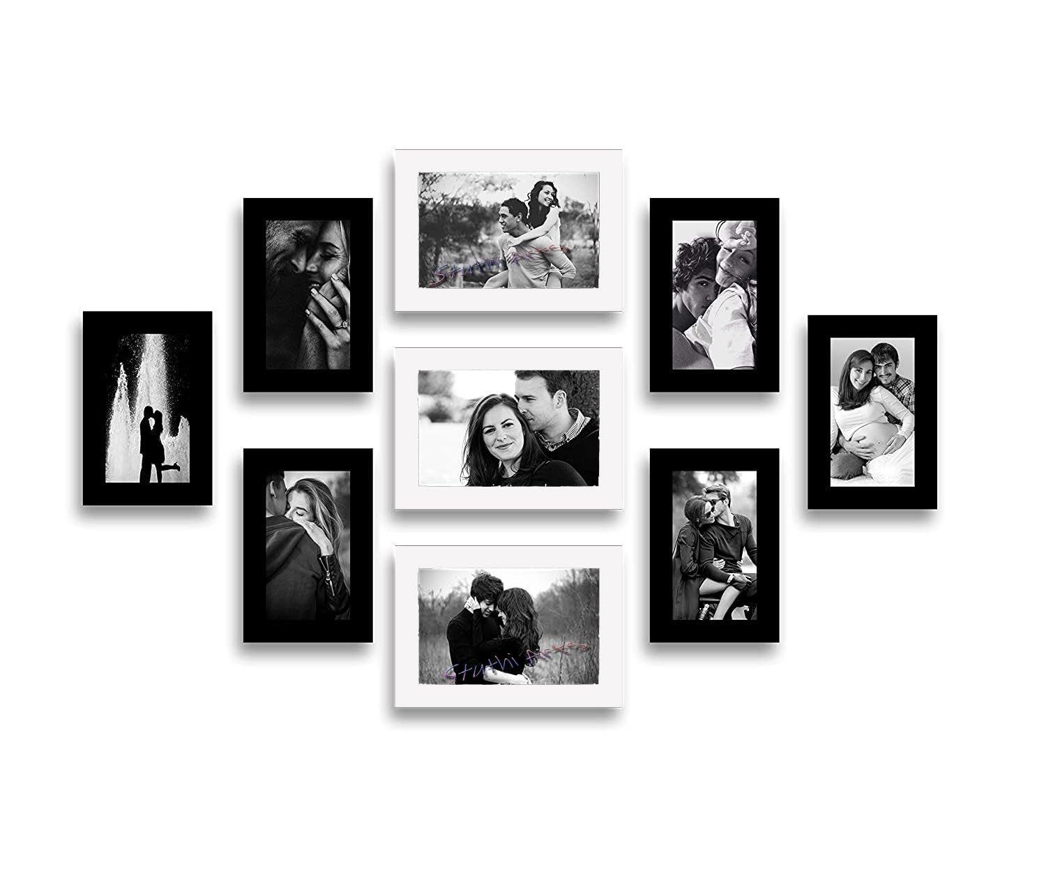 Stuthi Arts Wood MDF Photo Frame With Glass (9 Photos) Wall Mount, Rectangular, 5 x 7 inches (3 pieces), 4 x 6 inches(6 pieces) (Black & White) (B0DCZPM1VD) Amazon Price History, Amazon Price Tracker