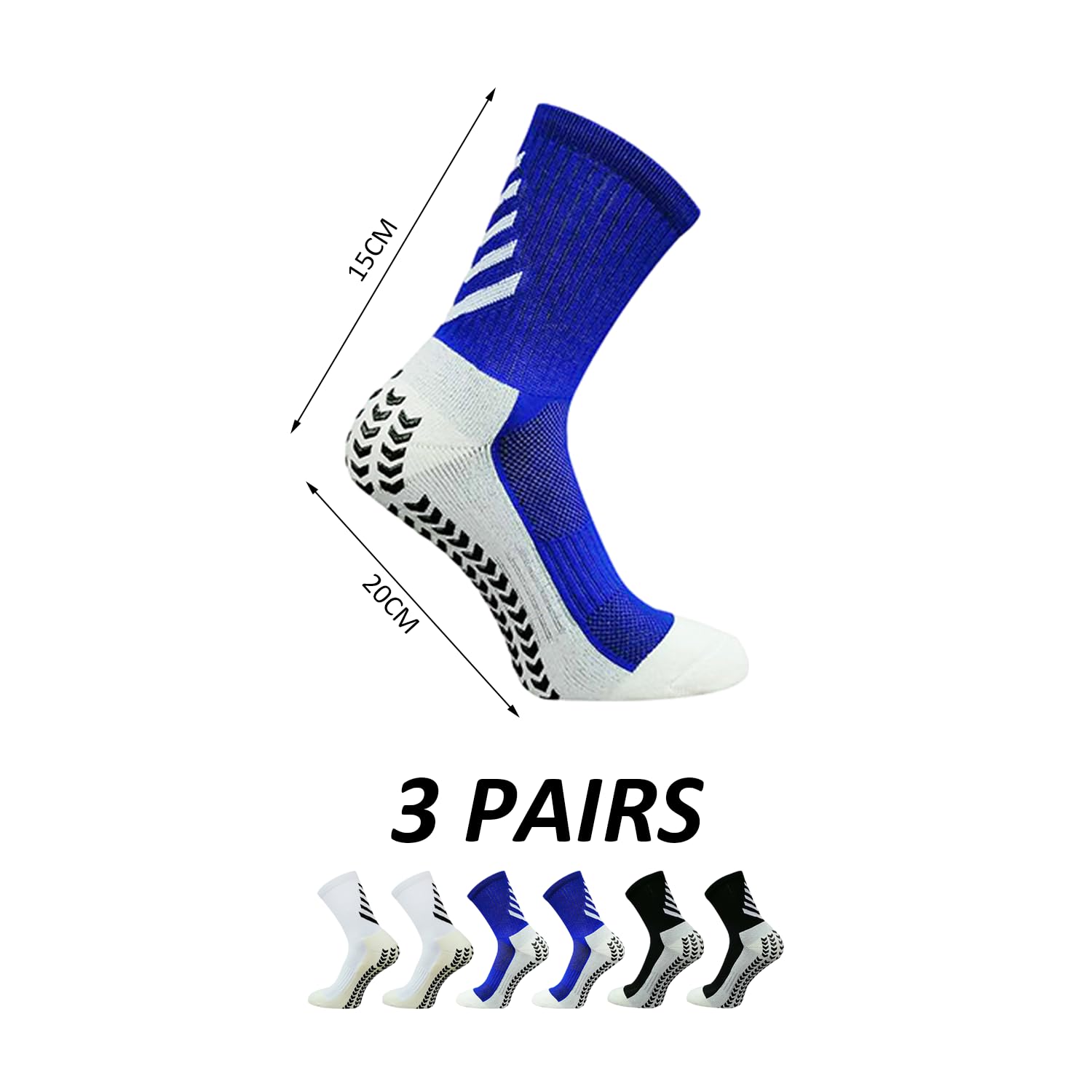 3 pares de calcetines de fútbol antideslizantes, calcetines deportivos antideslizantes con puntos de goma, calcetines de trampolín, calcetines de suelo de interior, calcetines antideslizantes