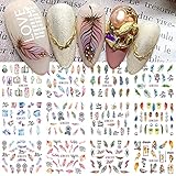 12 Sheets Nail Water Transfer Decals, Nail Art Stickers for Women, Holographic Various Styles...