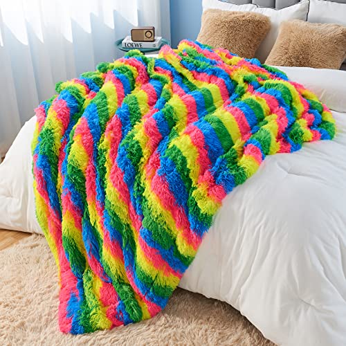 Gonaap Fuzzy Faux Fur Throw Blanket Stripe Multi Super Soft Cozy Plush Fuzzy Shaggy Blanket For Couch Sofa Bed (Stripe Multi, Throw(50"X60")) #TOP2