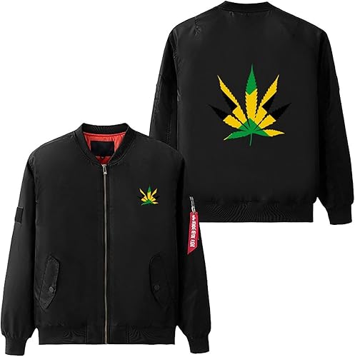 Miniatura 2 de Jamaican Flag Weed Men's Flight Bomber Jackets Thicken Windproof Windbreaker Military Jacket Full Zip Outwear